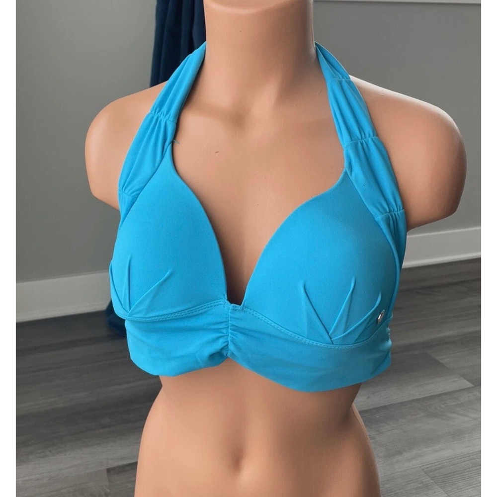 Agua Menta Turquoise Blue Halter Bikini Top Padded Sweetheart Swim XL‎